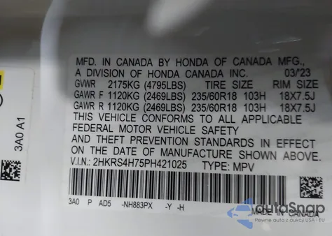 2023 Honda Cr-V Ex-L Awd z USA, uszkodzony, nr VIN 2HKRS4H75PH421025